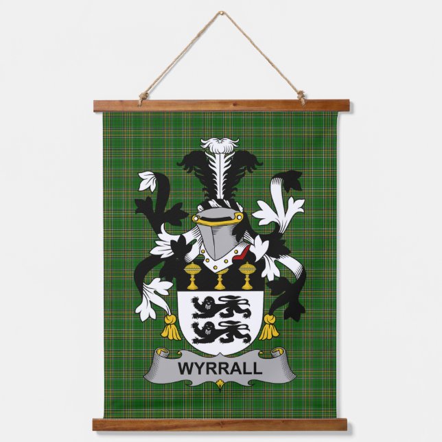 Irish Wyrrall Coat of Arms Family Crest Wandteppich Mit Holzrahmen (Vorderseite)
