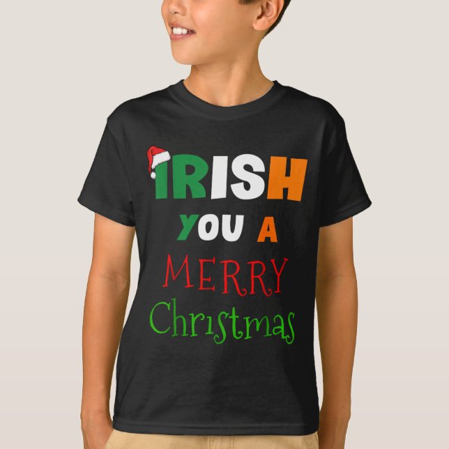 Irish You A Merry Christmas Ireland Flag Xmas Hat  T-Shirt (Vorderseite)