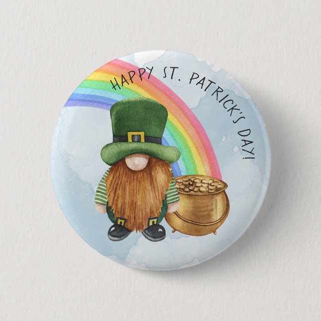 Irishcher Gnom Topf mit Gold St. Patrick's Day ind Button (Vorderseite)