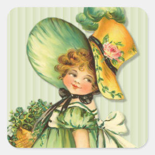 Irishcher Shamrock-Spaziergang Mädchen Quadratischer Aufkleber