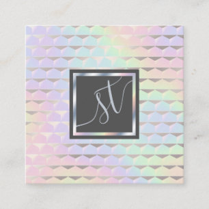 Irisierende Imitate Holografisches Muster Monogram Quadratische Visitenkarte