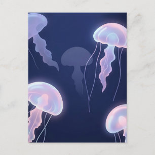 Irisierende leuchtende Quallen Tiefblau Rosa  Postkarte