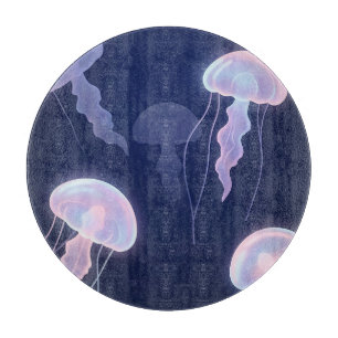 Irisierende leuchtende Quallen Tiefblau Rosa Schneidebrett
