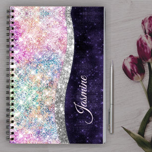 irisierende lila Imitate Glitzer Monogramm Notizbuch