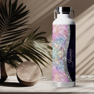irisierende lila Imitate Glitzer Monogramm Trinkflasche