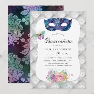 Irisierende Maskenball-Quinceañera Einladung