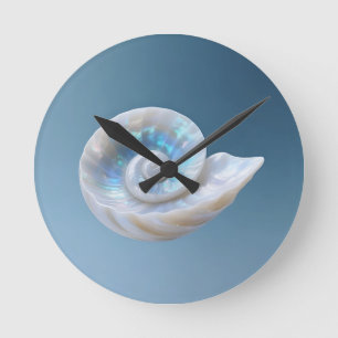 Irisierende Nautilus-Schnecken-Spirale Runde Wanduhr
