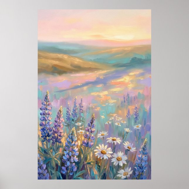 Irisierende Pastell-Blumenkunst Poster (Vorne)