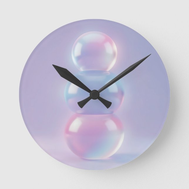 Irisierende Pastell-geschichtete Kugeln Träumerisc Runde Wanduhr (Vorderseite)