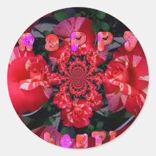 Irisierende rote Rosen "Happy Valentine" Kunstdruc Runder Aufkleber