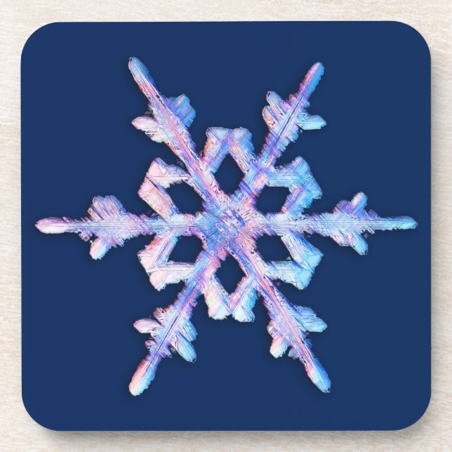 Irisierende Schneeflocke in dunkelblau Getränkeuntersetzer (Vorderseite)