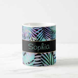 Irisierende tropische Blätter, Aquamariner Name, s Kaffeetasse
