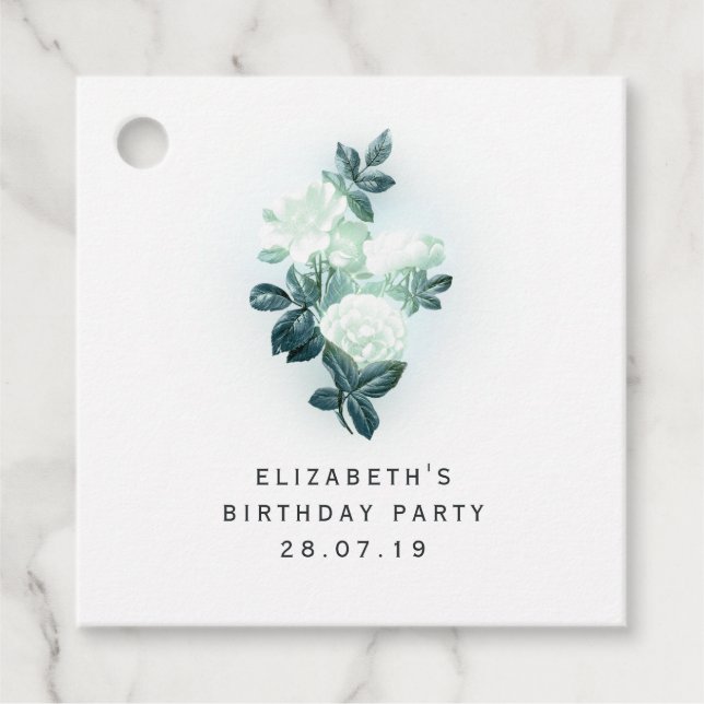 Irisierende weiße Rosen und grüne Spitzen Geschenkanhänger (Vorderseite)