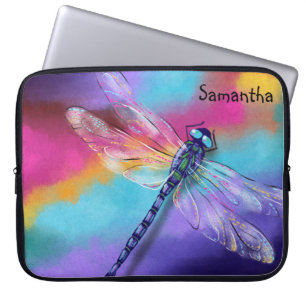 Irisierender Dragonfly Aquarellenbogen mit Namen Laptopschutzhülle