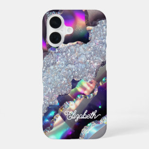 Irisierender falscher Glitter Holografischer Achat iPhone 16 Hülle