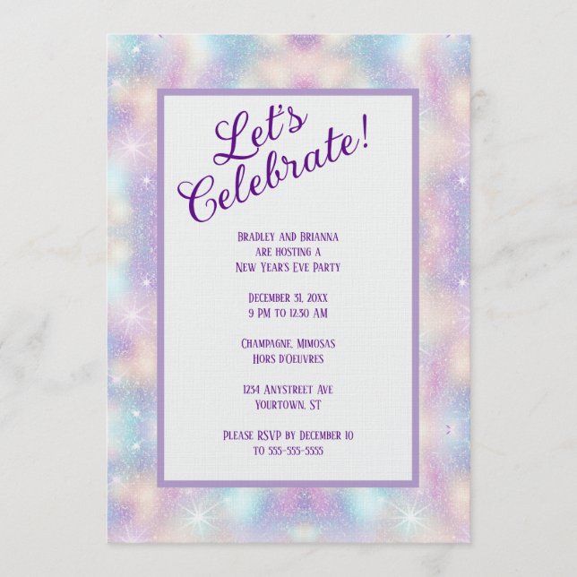 Irisierender Glitter Silvesterparty Einladung (Vorderseite)