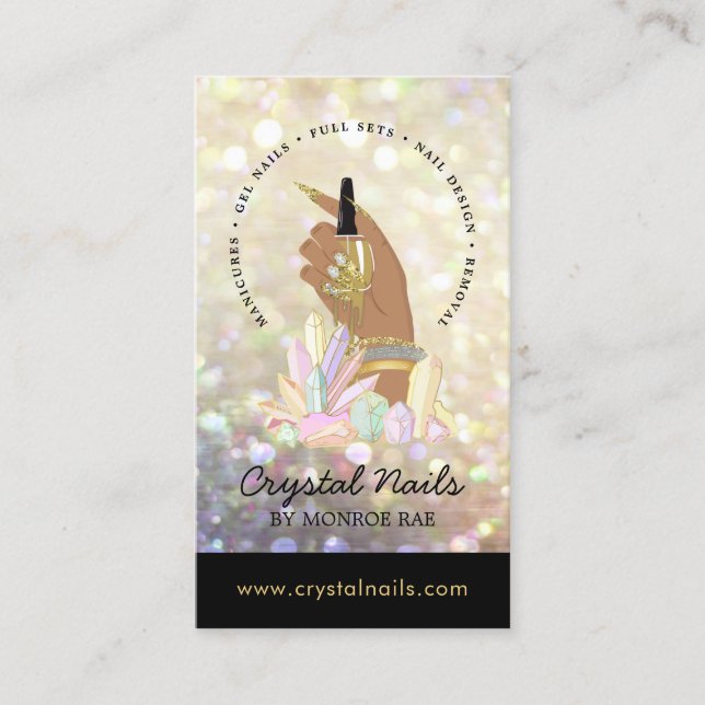 Irisierender Glitzer Nageltechniker Salon Crystals Visitenkarte (Vorderseite)