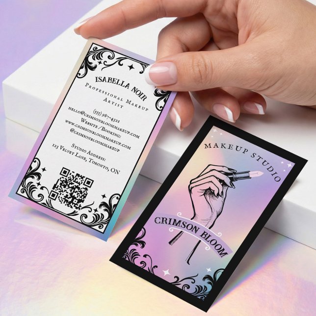 Irisierender holografischer Luxus-Make-up-Artist f Visitenkarte (Iridescent holographic Beauty Makeup Artist Luxury Business Card)