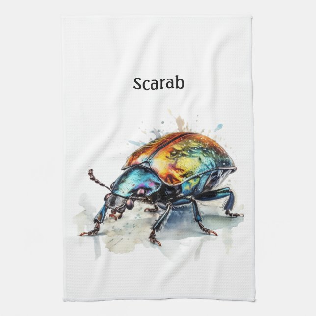 Irisierender Käfer in Wasserfarbe, nach Maß Geschirrtuch (Vertikal)