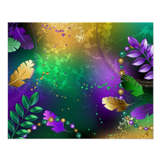 Irisierender Mardi-Gras-Hintergrund mit Perlen Poster (Vorderseite)