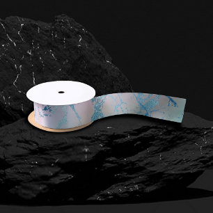 Irisierender Marmor   Trendige Faux Holo Blau Rosa Satinband
