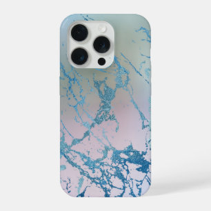 Irisierender Marmor   Trendiger Faux-Holo Blau Ros iPhone 15 Pro Hülle