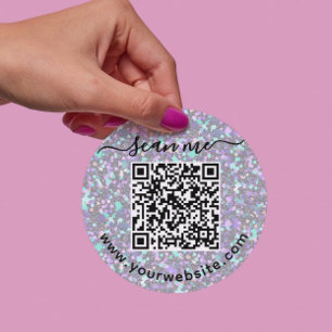 Irisierender QR-Code und benutzerdefinierter Text Runder Aufkleber