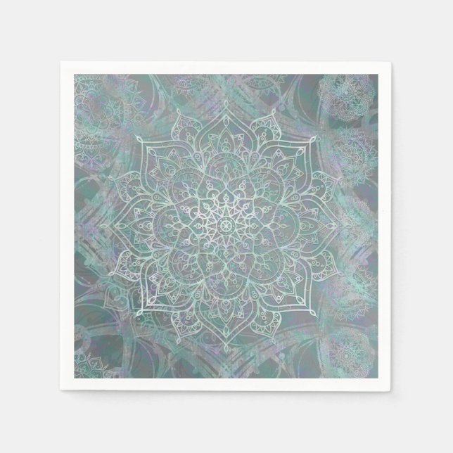 Irisierender Schimmer Mandala Boho Chic Serviette (Vorderseite)