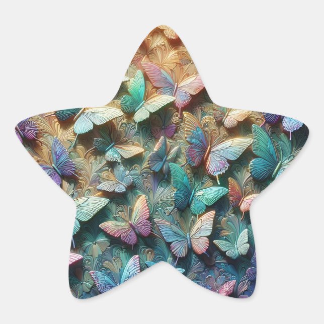 Irisierender Schmetterlingsgarten Stern-Aufkleber (Vorderseite)