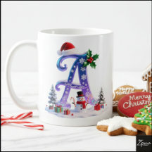 Irisierender Weihnachtsbuchstabe A mit Schneemann