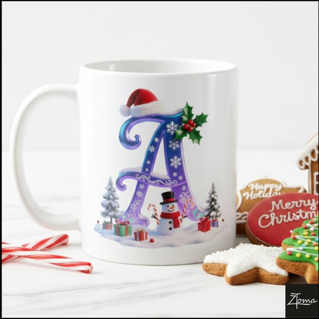 Irisierender Weihnachtsbuchstabe A mit Schneemann Kaffeetasse (Von Creator hochgeladen)