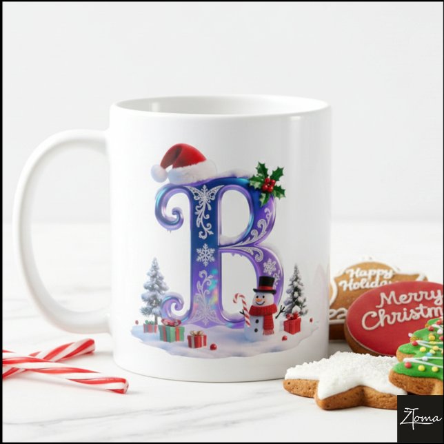 Irisierender Weihnachtsbuchstabe B mit Schneemann Kaffeetasse (Von Creator hochgeladen)