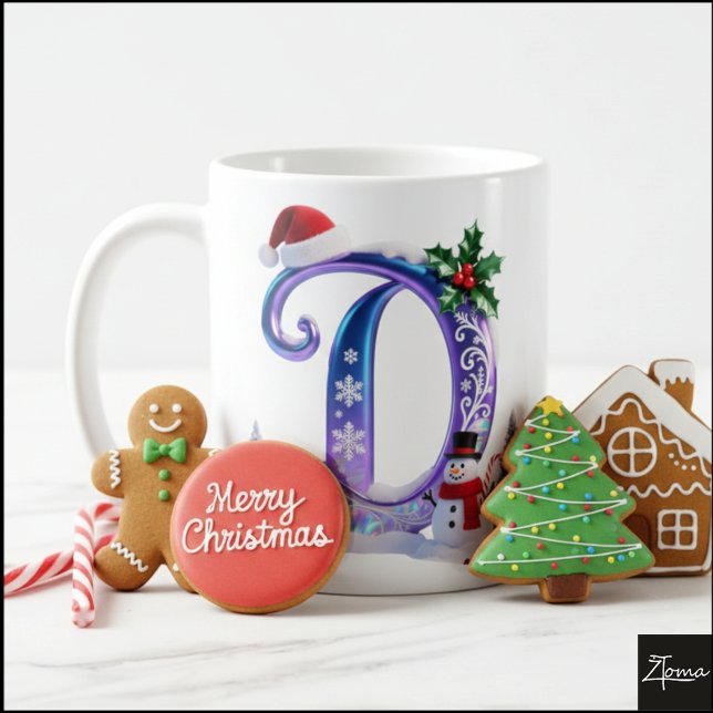 Irisierender Weihnachtsbuchstabe D mit Schneemann Kaffeetasse (Von Creator hochgeladen)
