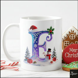 Irisierender Weihnachtsbuchstabe E mit Schneemann Kaffeetasse