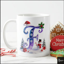 Irisierender Weihnachtsbuchstabe F mit Schneemann Kaffeetasse