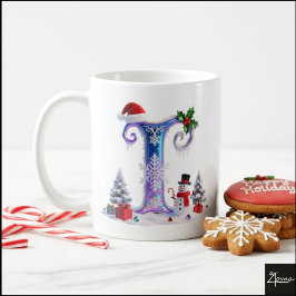 Irisierender Weihnachtsbuchstabe I mit Schneemann Kaffeetasse