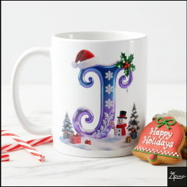 Irisierender Weihnachtsbuchstabe J mit Schneemann Kaffeetasse
