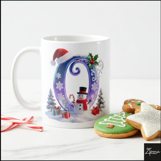 Irisierender Weihnachtsbuchstabe O mit Schneemann Kaffeetasse (Von Creator hochgeladen)