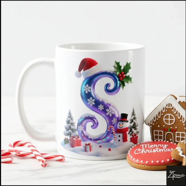 Irisierender Weihnachtsbuchstabe S mit Schneemann Kaffeetasse (Von Creator hochgeladen)