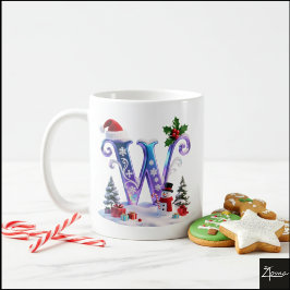 Irisierender Weihnachtsbuchstabe W mit Schneemann Kaffeetasse