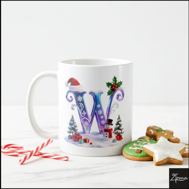 Irisierender Weihnachtsbuchstabe W mit Schneemann Kaffeetasse (Von Creator hochgeladen)