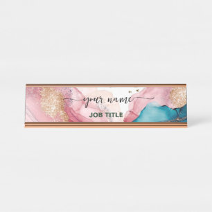 Irisierendes Aquarell-Roségold Schreibtischnamensplakette