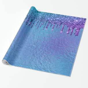 Irisierendes Blau Lila Glitter Tropfen Schön Geschenkpapier