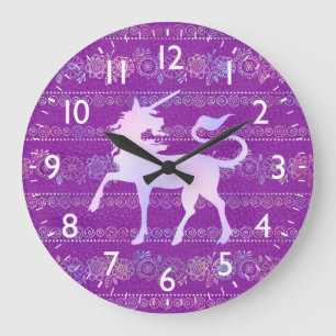 Irisierendes Bohemien-Muster & Einhorn-Silhouette Große Wanduhr