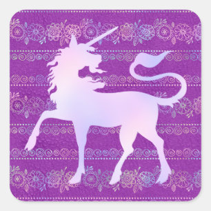 Irisierendes Bohemien-Muster & Einhorn-Silhouette Quadratischer Aufkleber
