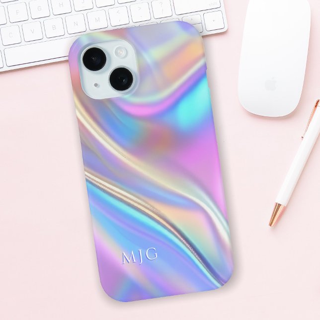 Irisierendes Design, klassisches Monogramm aus wei Case-Mate iPhone Hülle (Von Creator hochgeladen)