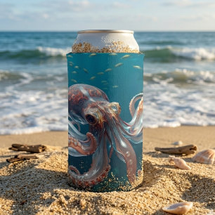 Irisierendes Glas-Oktopus Kunst   Tiefsee-Fantasy Selters Dosenkühler