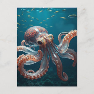 Irisierendes Glaskraken Kunst Tiefsee-Fantasy Postkarte