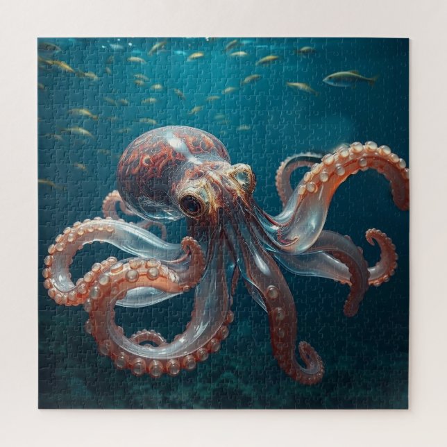 Irisierendes Glasoctopus Kunst | Tiefsee-Fantasy Puzzle (Vertikal)