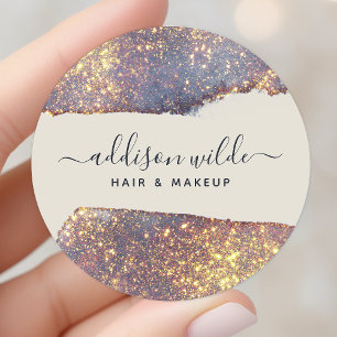 Irisierendes Lila Gold Glam Glitter Runder Aufkleber